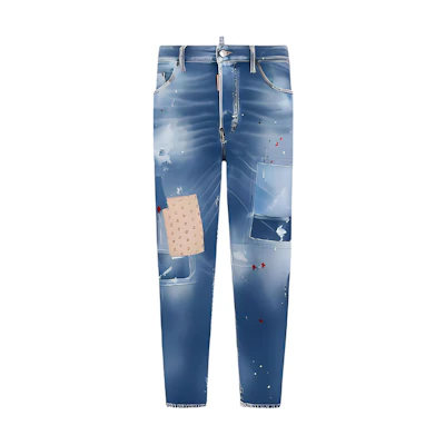 DSQUARED2 Navy Blue Straight-Leg Denim Jeans with Distressed Patches. S74LB1455S30663-470