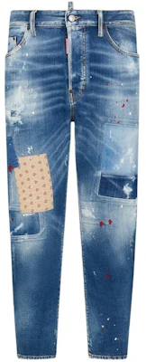 DSQUARED2 Navy Blue Straight-Leg Denim Jeans with Distressed Patches. S74LB1455S30663-470 Order DSQUARED2 Navy Blue Straight-Leg Denim Jeans with Distressed Patches. S74LB1455S30663-470