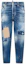 Order DSQUARED2 Navy Blue Straight-Leg Denim Jeans with Distressed Patches. S74LB1455S30663-470