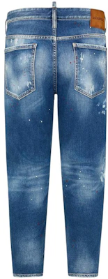 DSQUARED2 Navy Blue Straight-Leg Denim Jeans with Distressed Patches. S74LB1455S30663-470 Lookbook DSQUARED2 Navy Blue Straight-Leg Denim Jeans with Distressed Patches. S74LB1455S30663-470