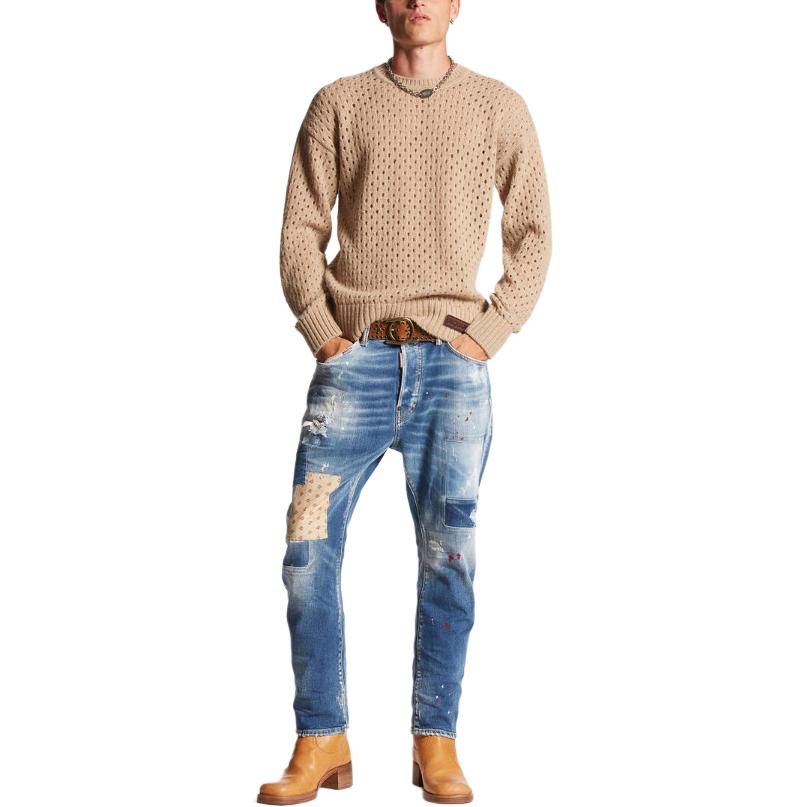 DSQUARED2 Navy Blue  Straight-Leg Denim Jeans with Distressed Patches. S74LB1455S30663-470 圖 4