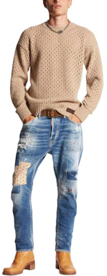 DSQUARED2 Navy Blue Straight-Leg Denim Jeans with Distressed Patches. S74LB1455S30663-470 Shop DSQUARED2 Navy Blue Straight-Leg Denim Jeans with Distressed Patches. S74LB1455S30663-470