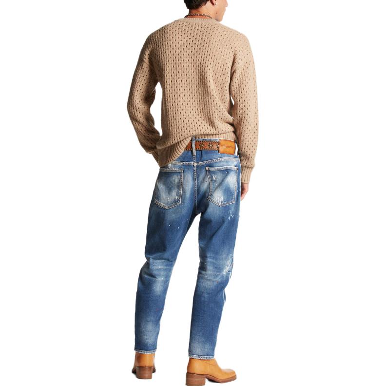 DSQUARED2 Navy Blue  Straight-Leg Denim Jeans with Distressed Patches. S74LB1455S30663-470 圖 5