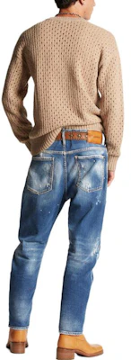 DSQUARED2 Navy Blue Straight-Leg Denim Jeans with Distressed Patches. S74LB1455S30663-470 Purchase DSQUARED2 Navy Blue Straight-Leg Denim Jeans with Distressed Patches. S74LB1455S30663-470