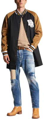 DSQUARED2 Navy Blue Straight-Leg Denim Jeans with Distressed Patches. S74LB1455S30663-470 Details for DSQUARED2 Navy Blue Straight-Leg Denim Jeans with Distressed Patches. S74LB1455S30663-470