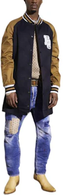 DSQUARED2 Navy Blue Straight-Leg Denim Jeans with Distressed Patches. S74LB1455S30663-470 Sizing DSQUARED2 Navy Blue Straight-Leg Denim Jeans with Distressed Patches. S74LB1455S30663-470