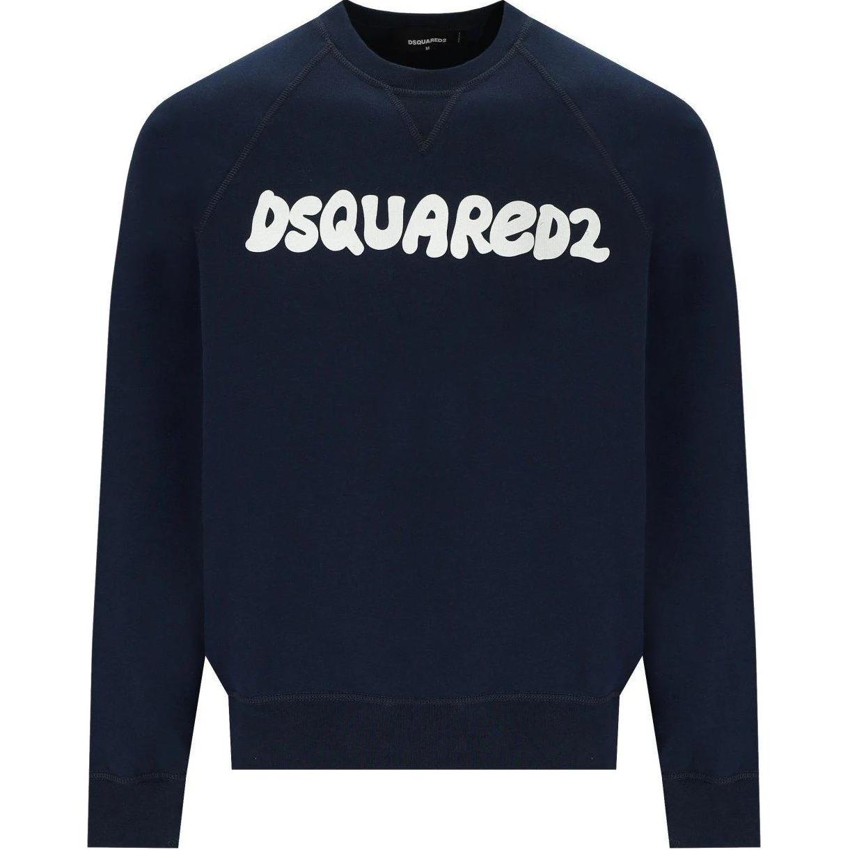 Dsquared2 Navy Blue Crewneck Raglan Sweatshirt with Logo Print - . S71GU0629S25516-478
