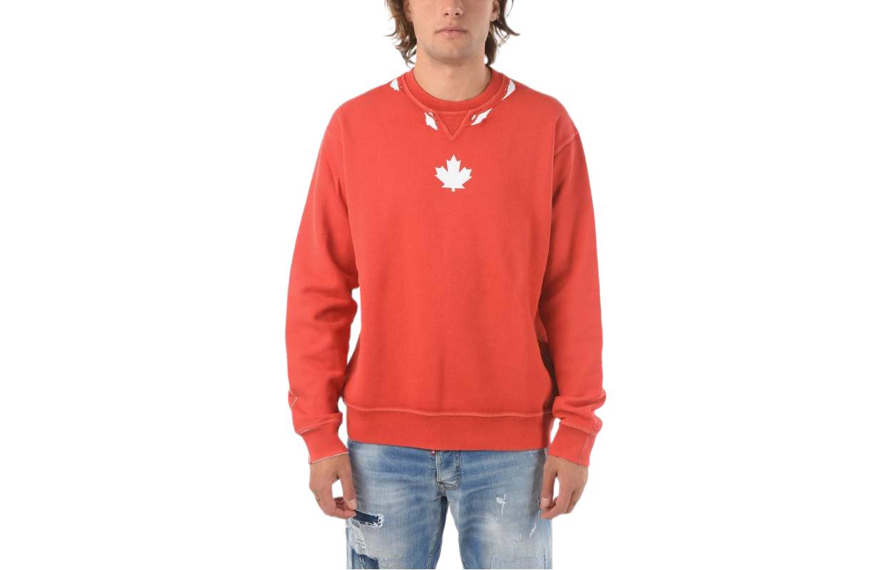 Dsquared2 Orange Sweatshirt with Logo Lettering and Maple Leaf Print S74GU0518S25042-312