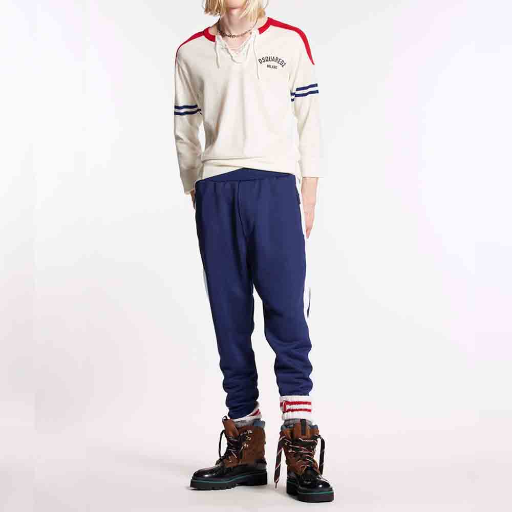 Lookbook DSQUARED2 側邊條紋彈性束口藍色運動褲 S71KB0565S25578-470