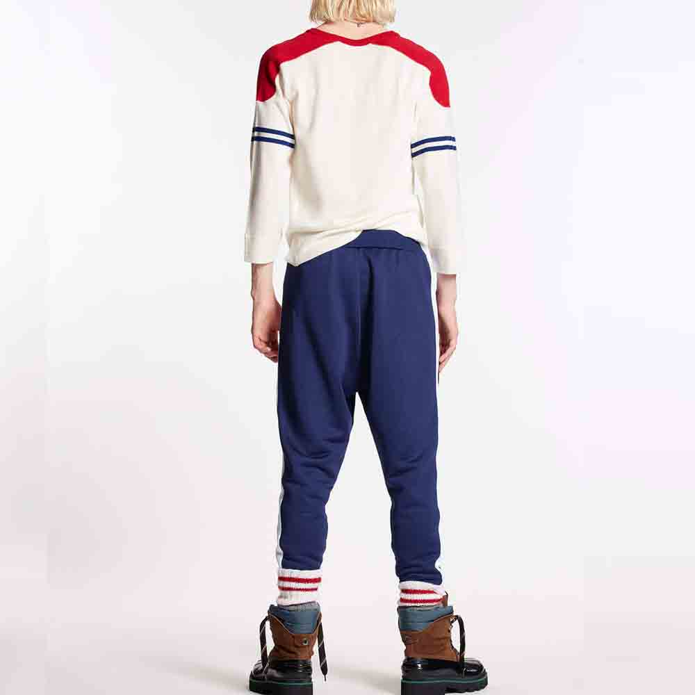 Shop DSQUARED2 側邊條紋彈性束口藍色運動褲 S71KB0565S25578-470