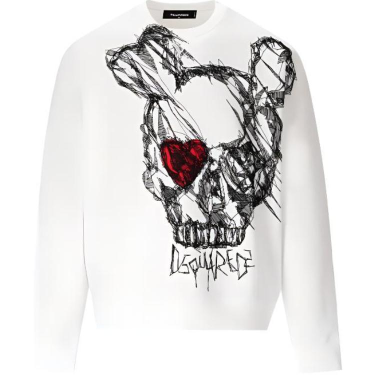 DSQUARED2 Skull Print White Crewneck Pullover Sweatshirt Men. S71GU0628S25516-100