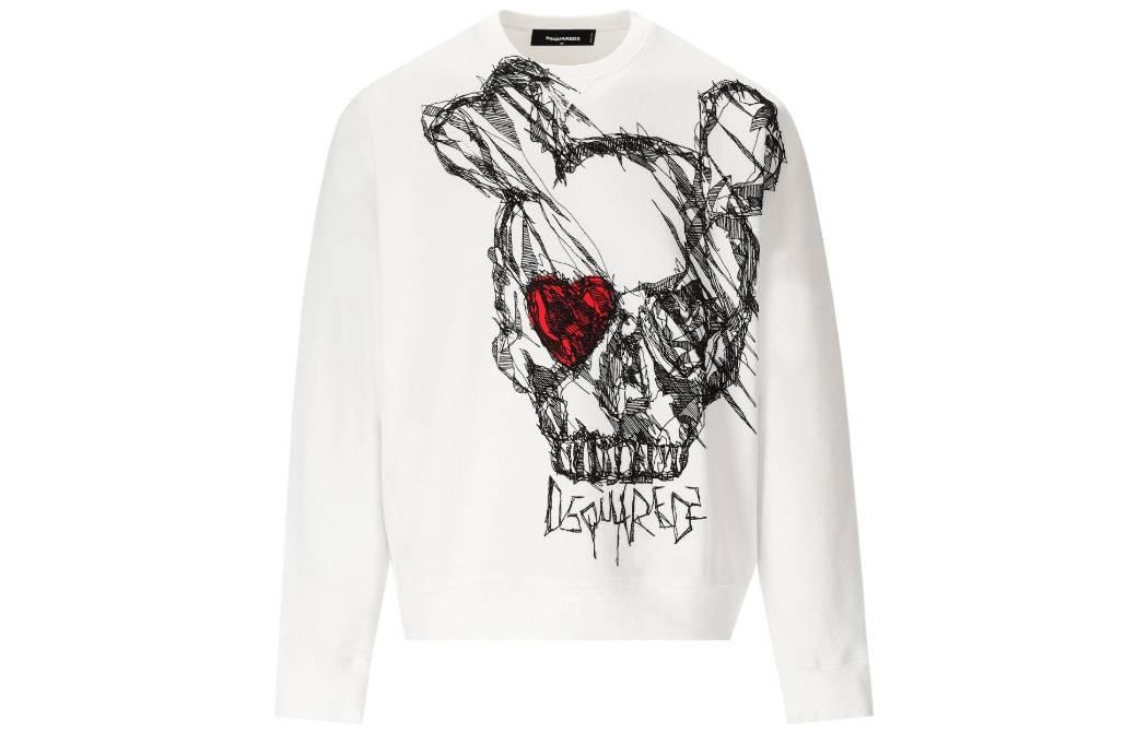 Order DSQUARED2 Baju Putih Lelaki Cetakan Tengkorak Crewneck Pullover. S71GU0628S25516-100