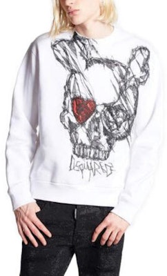 DSQUARED2 Baju Putih Lelaki Cetakan Tengkorak Crewneck Pullover. S71GU0628S25516-100 Lookbook DSQUARED2 Baju Putih Lelaki Cetakan Tengkorak Crewneck Pullover. S71GU0628S25516-100