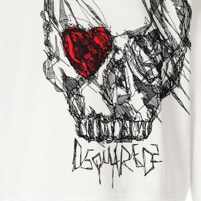 DSQUARED2 Baju Putih Lelaki Cetakan Tengkorak Crewneck Pullover. S71GU0628S25516-100 Sizing DSQUARED2 Baju Putih Lelaki Cetakan Tengkorak Crewneck Pullover. S71GU0628S25516-100