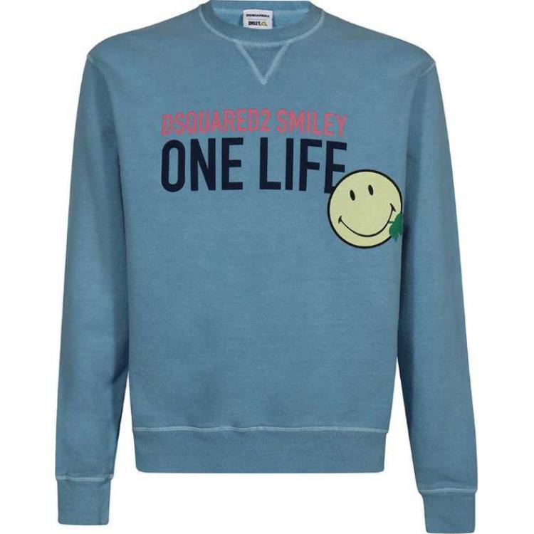 Dsquared2 Smiley Logo Printed Crewneck Sweatshirt Men’s Navy Blue S78GU0056S25535-512
