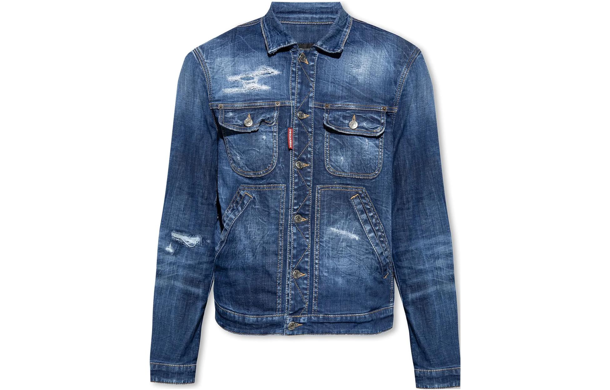 Dsquared2 Solid Color Logo Print Casual Jacket - Navy Blue S74AM1426S30342-470
