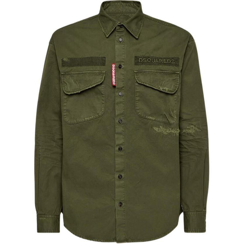 DSQUARED2 Solid Color Loose Fit Button-Up Long Sleeve Shirt Green Mens. S74DM0875S78205-695