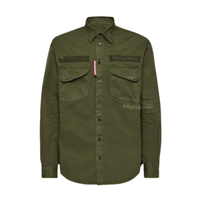 DSQUARED2 Solid Color Loose Fit Button-Up Long Sleeve Shirt Green Mens. S74DM0875S78205-695