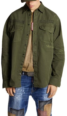 DSQUARED2 男士綠色寬鬆版長袖襯衫 直筒版型 衣領壓扣設計 S74DM0875S78205-695 Shop DSQUARED2 男士綠色寬鬆版長袖襯衫 直筒版型 衣領壓扣設計 S74DM0875S78205-695