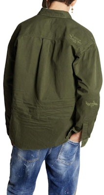 DSQUARED2 男士綠色寬鬆版長袖襯衫 直筒版型 衣領壓扣設計 S74DM0875S78205-695 Purchase DSQUARED2 男士綠色寬鬆版長袖襯衫 直筒版型 衣領壓扣設計 S74DM0875S78205-695