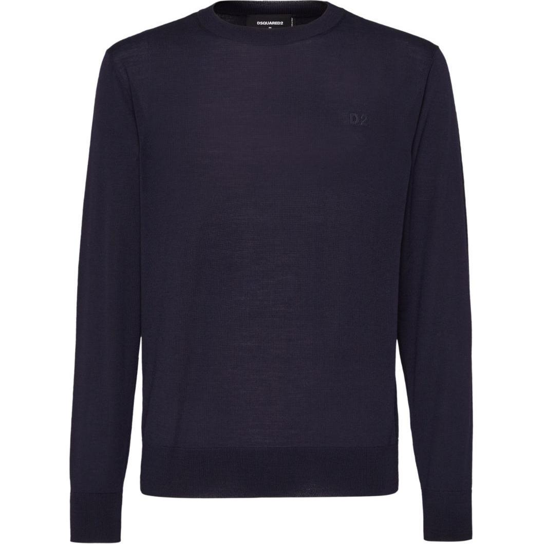 DSQUARED2 Solid Logo Embroidered Crewneck Long Sleeve Sweater Blue Men SS24 S74HA1442S18310