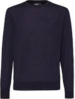 DSQUARED2 Solid Logo Embroidered Crewneck Long Sleeve Sweater Blue Men SS24 S74HA1442S18310 DSQUARED2 Solid Logo Embroidered Crewneck Long Sleeve Sweater Blue Men SS24 S74HA1442S18310