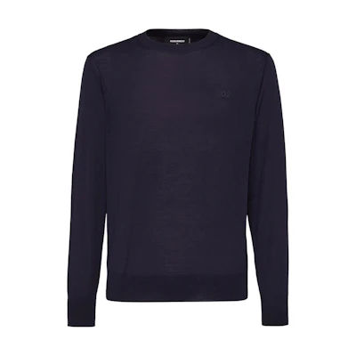 DSQUARED2 Solid Logo Embroidered Crewneck Long Sleeve Sweater Blue Men SS24 S74HA1442S18310