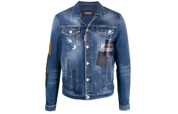 DSQUARED2 Solid Plaid Button-Up Denim Jacket Men’s Blue S71AN0292S30664-470