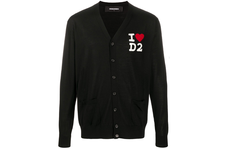DSQUARED2 Solid V-Neck Logo Embroidered Wool Knit Sweater  Black. S74HA1100S17399-900