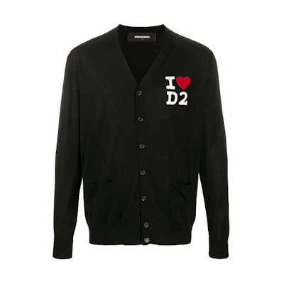 DSQUARED2 Solid V-Neck Logo Embroidered Wool Knit Sweater Black. S74HA1100S17399-900