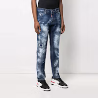 Shop DSQUARED2 SS21 Acid Wash Straight Jeans Men’s Blue S71LB0913S30309-470