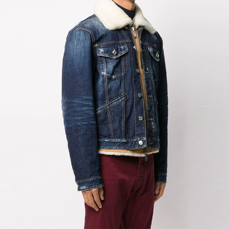 Shop Chaqueta Vaquera DSQUARED2 SS21 Manga Larga Azul Denim Desgastado. S74AM1048S30309-470