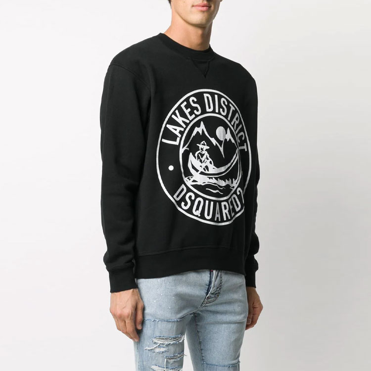 Shop DSQUARED2 男士黑色長袖LOGO圓領衛衣 SS21款式。 S71GU0417S25030-900