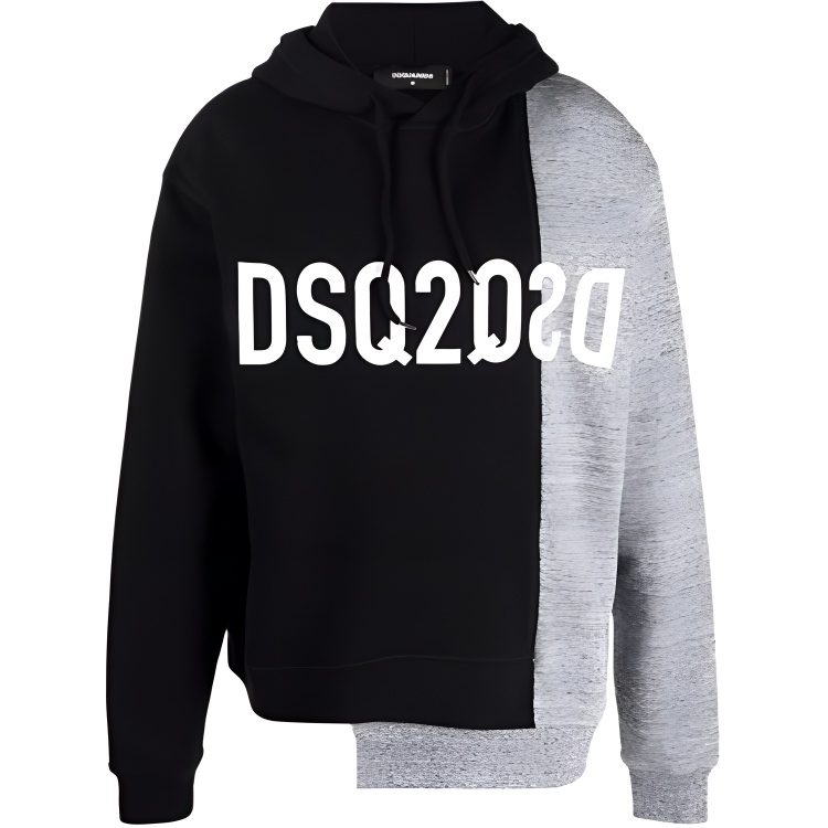 DSQUARED2 SS22  Black Logo Print Patchwork Hoodie. S74GU0603STJ353-961