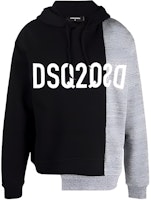 DSQUARED2 SS22 Black Logo Print Patchwork Hoodie. S74GU0603STJ353-961 DSQUARED2 SS22 Black Logo Print Patchwork Hoodie. S74GU0603STJ353-961