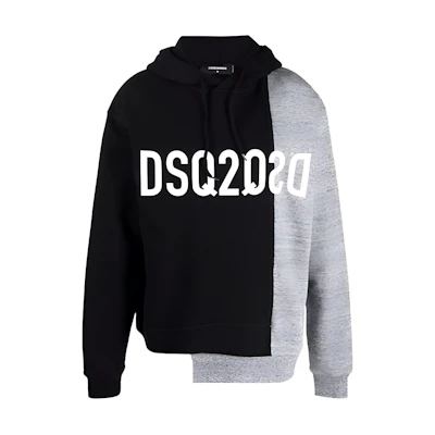 DSQUARED2 SS22 Black Logo Print Patchwork Hoodie. S74GU0603STJ353-961