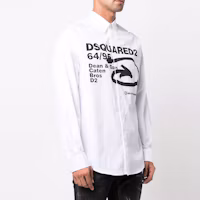 Shop DSQUARED2 SS22 Logo Print Long Sleeve Shirt S74DM0584S36275-100