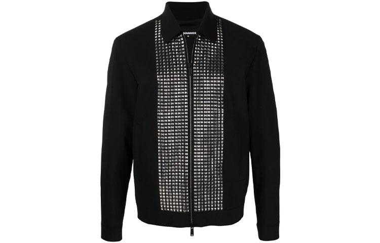 Order DSQUARED2 SS22 Jaket Lelaki Hitam Berzip Berkerah Bertatah. S71AN0264S40320900