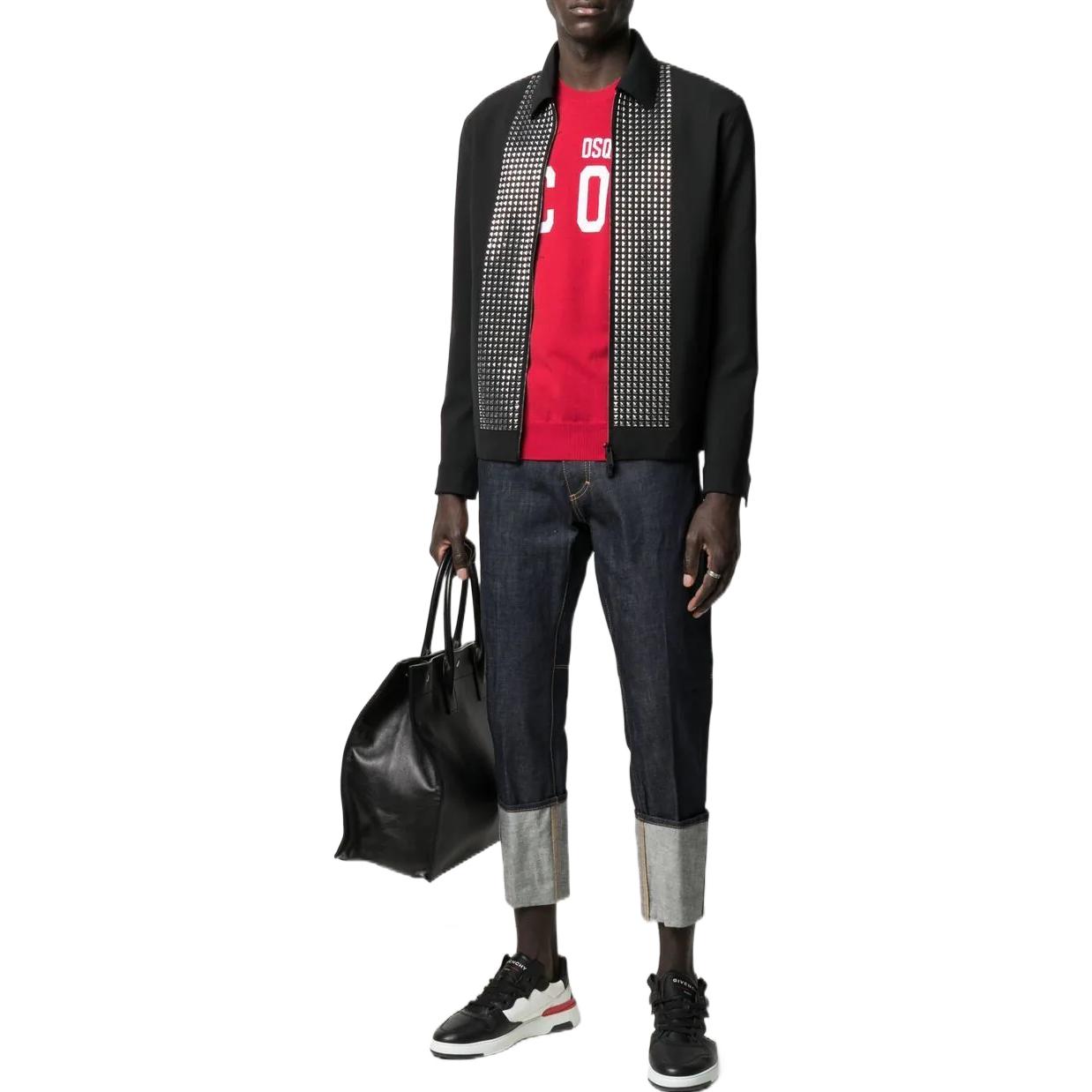 Lookbook DSQUARED2 SS22 Jaket Lelaki Hitam Berzip Berkerah Bertatah. S71AN0264S40320900