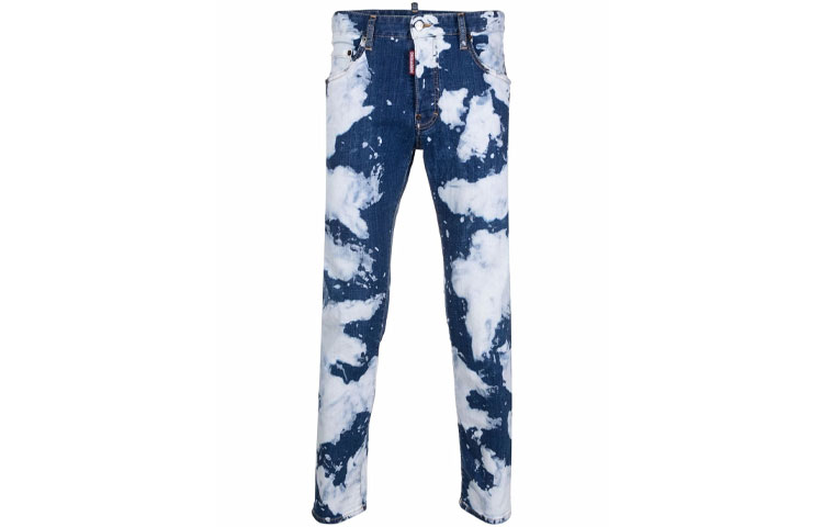 Order DSQUARED2 SS22 Pantalones Vaqueros Azul Efecto Deslavado y Salpicaduras de Pintura S74LB1069S30342-470