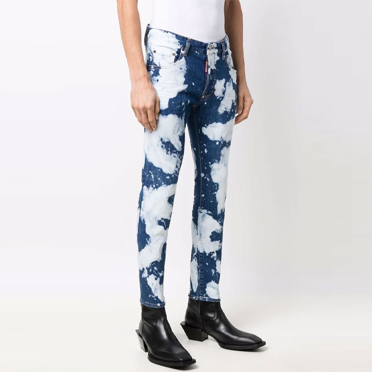 Shop DSQUARED2 SS22 Pantalones Vaqueros Azul Efecto Deslavado y Salpicaduras de Pintura S74LB1069S30342-470