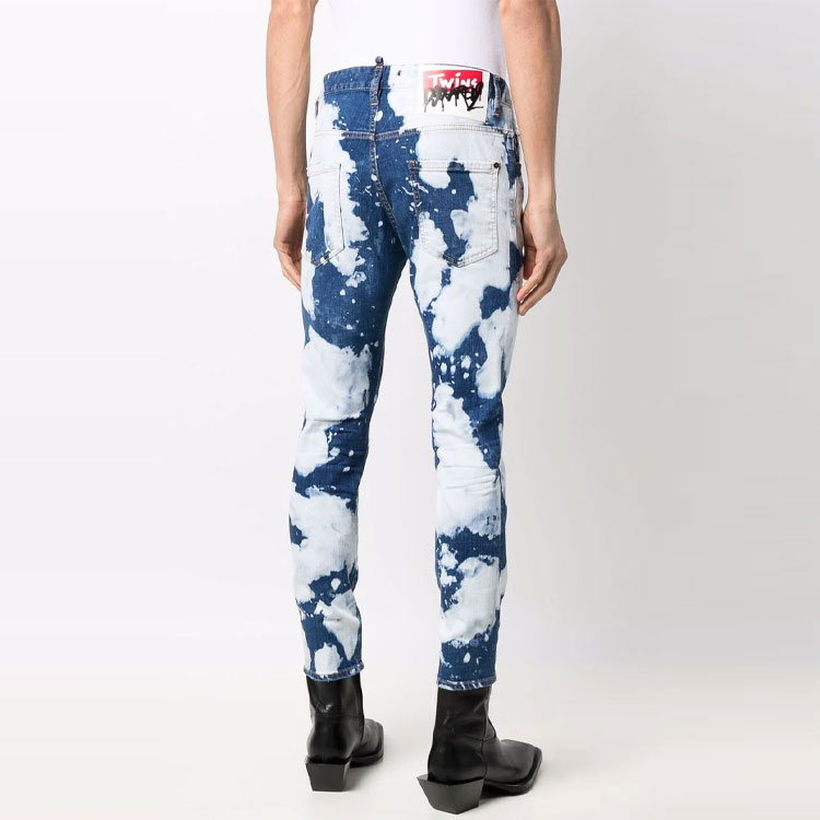 Purchase DSQUARED2 SS22 Pantalones Vaqueros Azul Efecto Deslavado y Salpicaduras de Pintura S74LB1069S30342-470