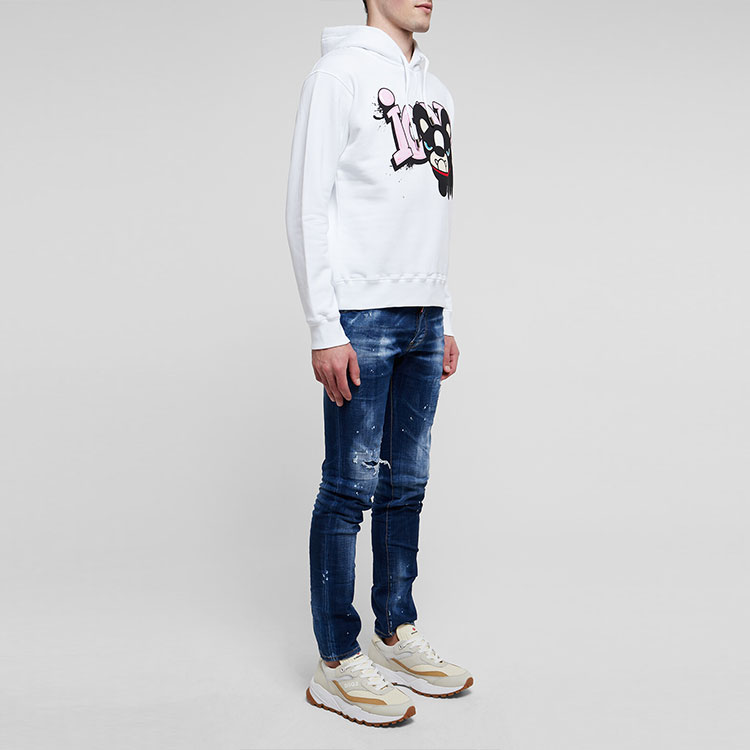Shop DSQUARED2 SS22 卡通字母印花白色連帽衫 男士款 S79GU0068S25516-100
