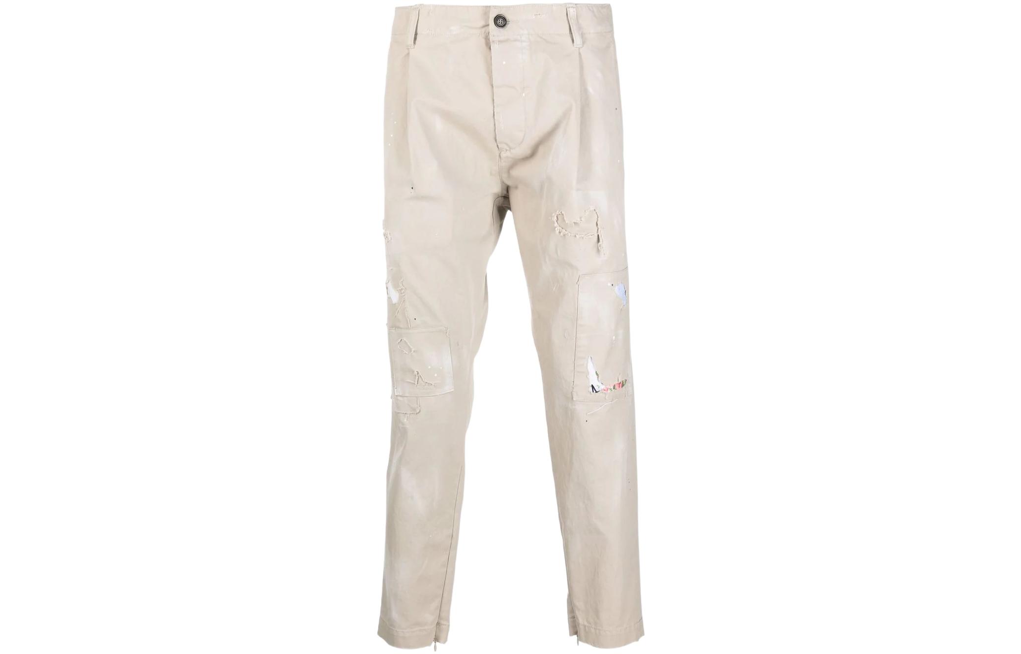 DSQUARED2 SS22 Distressed Cotton Twill Casual Pants Men Khaki S74KB0660S41794-800