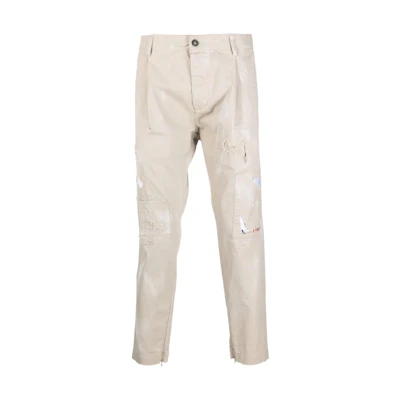 DSQUARED2 SS22 Distressed Cotton Twill Casual Pants Men Khaki S74KB0660S41794-800