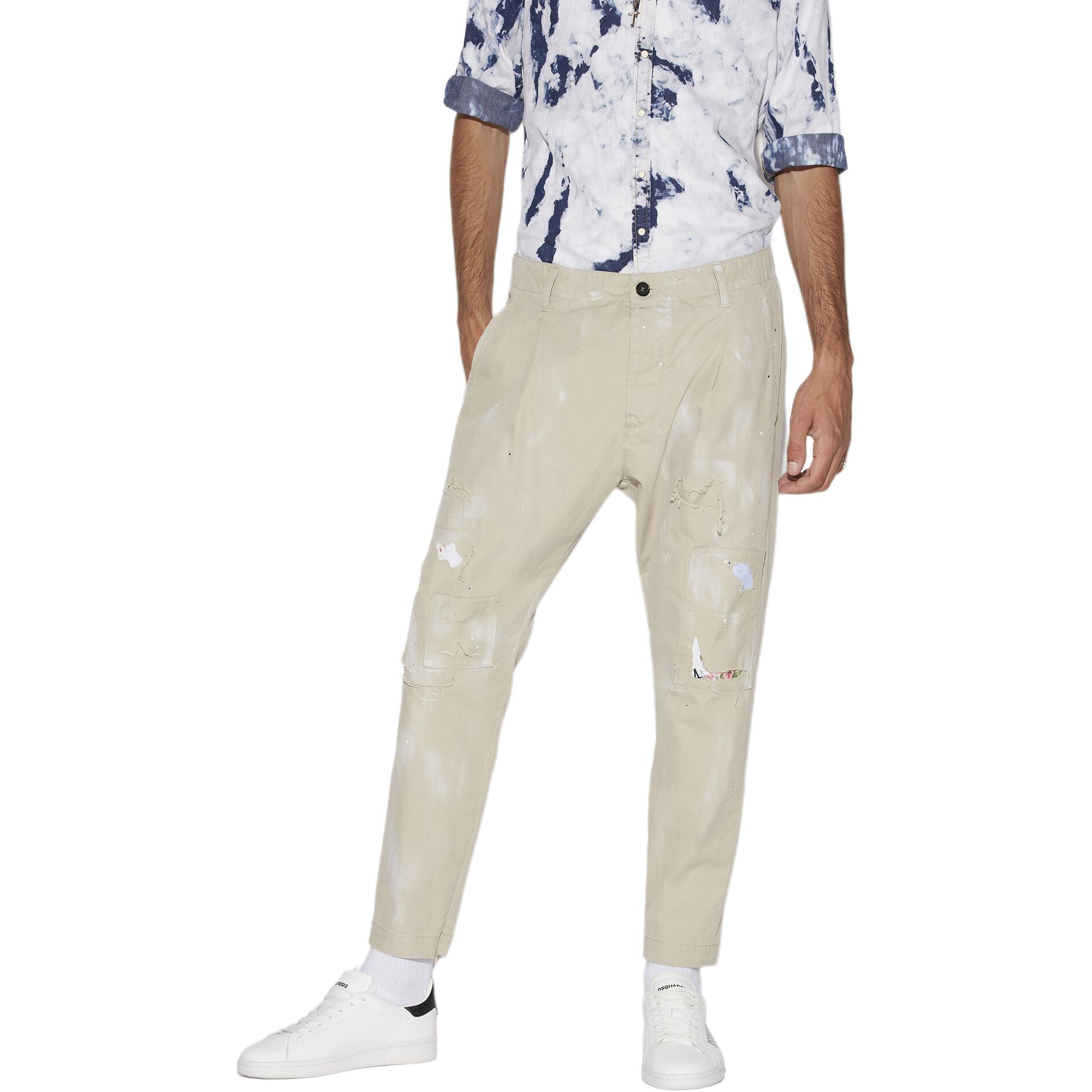 Purchase DSQUARED2 SS22 男士卡其色破洞棉質斜紋休閒褲 S74KB0660S41794-800