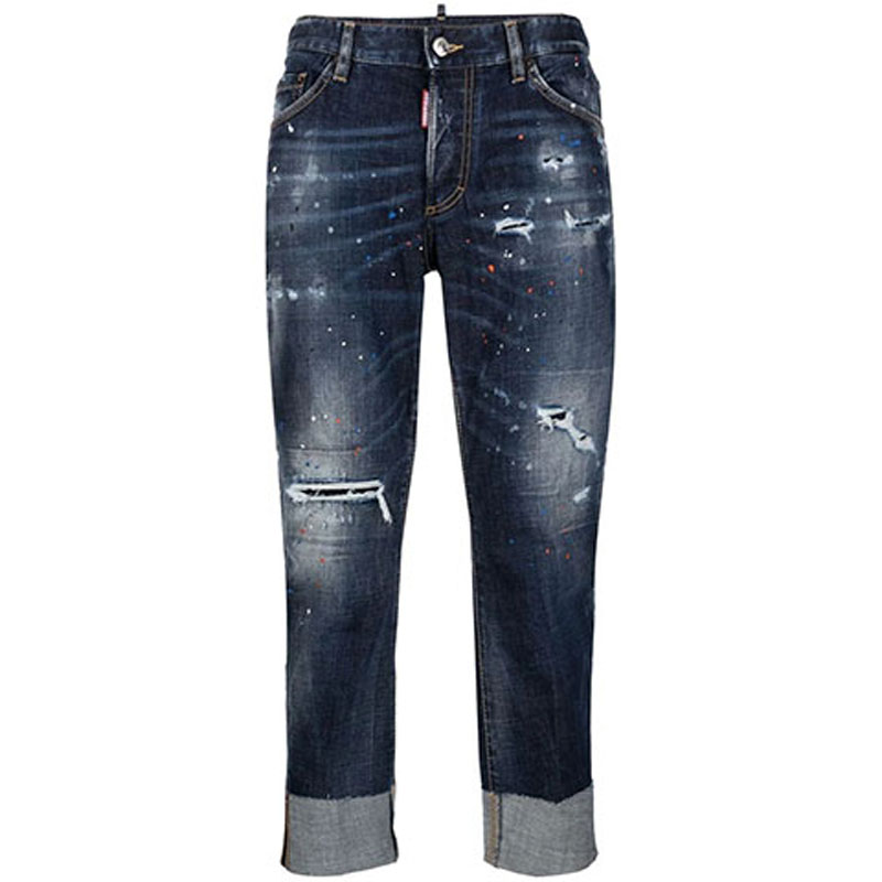 DSQUARED2 SS22 Distressed Paint-Splatter Denim Jeans Blue . S74LB1050S30664-470