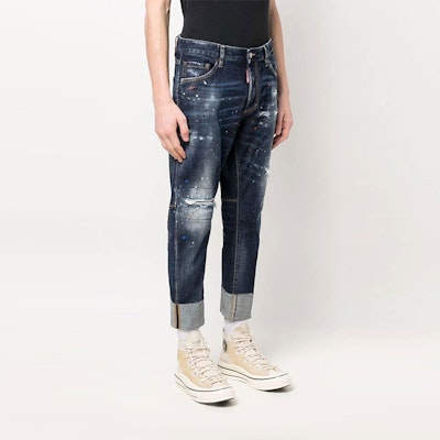 DSQUARED2 SS22 蓝色做旧喷漆牛仔裤. S74LB1050S30664-470 Purchase DSQUARED2 SS22 蓝色做旧喷漆牛仔裤. S74LB1050S30664-470