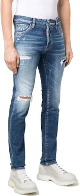 DSQUARED2 SS22 男士蓝色做旧修身牛仔裤. S71LB1021S30663-470 Shop DSQUARED2 SS22 男士蓝色做旧修身牛仔裤. S71LB1021S30663-470