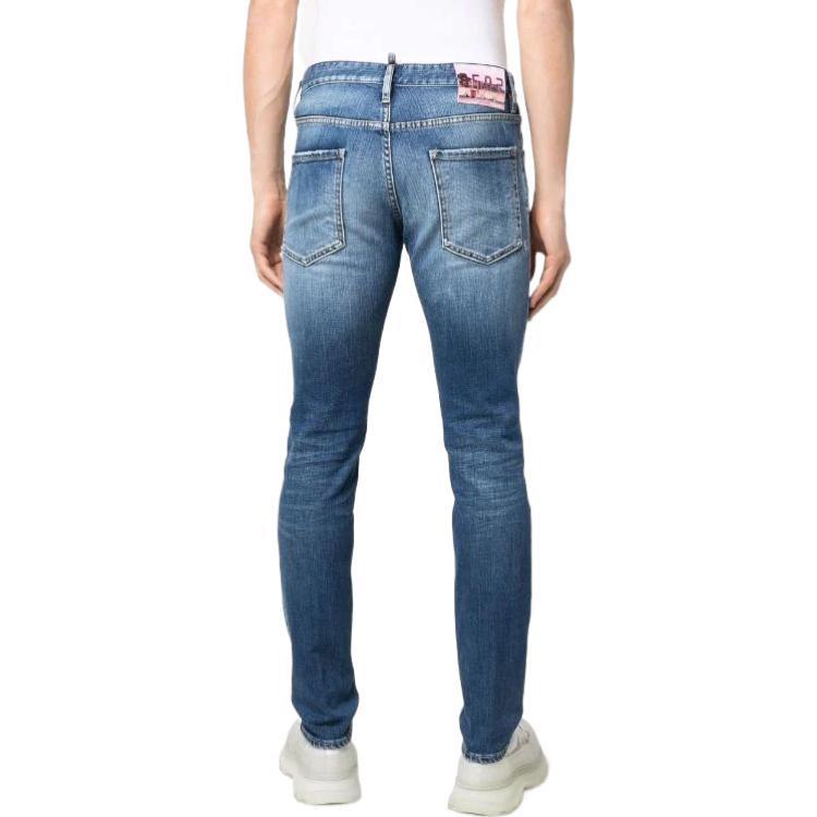 Purchase DSQUARED2 SS22 男士蓝色做旧修身牛仔裤. S71LB1021S30663-470